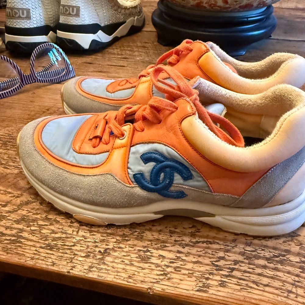 CHANEL Women's Sneakers in Orange and Blue - Picture 8 of 10